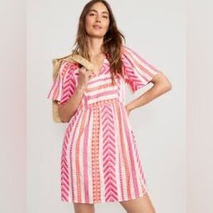 Old Navy Pink and White Striped Mini Dress